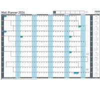Sasco Juego de planificador anual de pared 2024, calendario de borrado en seco estilo pizarra blanca, planificador de pared grande, tabla de pared estilo póster, azul, 915 x 610 mm, 2410237