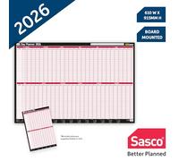 Sasco Planificador de pared diario 2026 con bolígrafo de borrado húmedo y paquete de calcomanías, negro y rojo, montado en tablero, 915 mm de ancho x 610 mm de alto