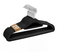 Sasha Morel Perchas de Terciopelo Negro Pack de 20 con Gancho Giratorio 360°, Perchas Antideslizantes para Ropa, Colgadores Delgados con Organizador de Corbatas para Armario y Vestidor del Hogar