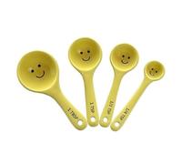 Sass & Belle Happy - Juego de cucharas medidoras - Quirky Yellow Ceramic Baking Set de 4 piezas - Cuchara medidora pequeña para hornear, cocinar, cocina y decoración del hogar