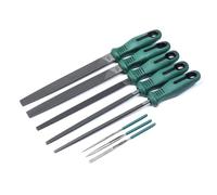 Sata ST09910 Juego de Bandejas Metálicas para Limas que Contienen Limas Planas, Semicirculares, Redondas y Cuadradas con Asas Ergonómicas Verdes, 8 Piezas