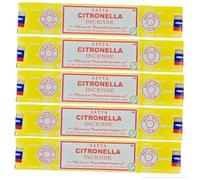 Satya Incienso Aromático CITRONELA, Incienso Natural Aromaterapia, Varitas de Incienso, 6 Cajas de 15 grs., Antimosquitos - CitroSticks Satya - El Poder Natural de la Citronela.