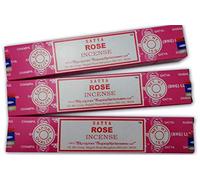 Satya Incienso Aromático Rosa - Incienso Natural Aromaterapia - Bastones de incienso, 3 cajas de 15 g - Larga duración