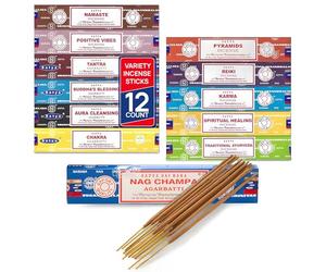 Satya - Juego de 12 varillas de incienso, Nag Champa Namaste Positive Vibes Tantra Buddha Blessing Aura Cleansing Chakra Pyramids Reiki Karma Spiritual Healing Traditional Ayurveda