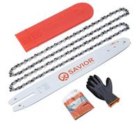 Savior - Cadena de motosierra (2 unidades, incluye protector guía y guía de 35 cm, 3/8", LP 50 eslabones 1,1 mm, compatible con Stihl MS170 MS171 MS180)