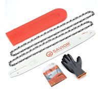 Savior - Lote de 2 cadenas de motosierra con protector de guía y guía de 35 cm - 3/8" LP 52 eslabones 1,3 mm - Compatible con Husqvarna, Makita, Einhell, Ryobi y otras