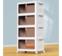 SavvyStor Cajas de almacenamiento con tapa, cajones de almacenamiento de plástico de 4 niveles, cajas apilables, organizador para dormitorio y sala de estar