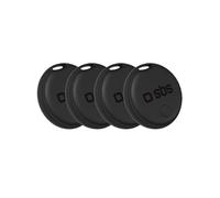 SBS Track My Dot Kit, Set de 4 Localizadores Smart Tag compatibles con Apple Find My (iOS) y Google Find Hub (Android), Finder Encuentra Objetos Llaves, Batería CR2032 Incluida, Agujero Llavero, Negro