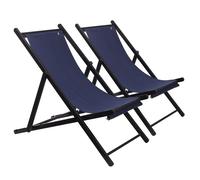 Scalpers Home Set de 2 Hamacas de Madera de Haya Plegable sin Brazos, Wengué Oscuro, Lona Azul Oscuro