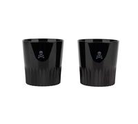 Scalpers Home Set de 2 vasos negros para whiskey, de cristal, diseño moderno con logo de calavera, 345ml