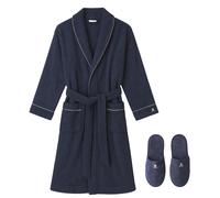 Scalpers Home Set de Albornoz y Zapatillas de Algodón 100% - Confort Absoluto y Elegancia para Momentos de Relajación en Casa Navy Blue