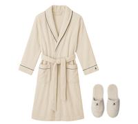 Scalpers Home Set de Albornoz y Zapatillas de Algodón 100% - Confort Absoluto y Elegancia para Momentos de Relajación en Casa Beige