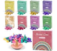 Scent-Hi Conos de Incienso 120 pcs, Conos de Incienso Natural con 8 Aromas | Rosa, Salvia, Lavanda, Violeta, Canela, Laurel de árbol, sándalo, Lluvia para Desodorizar en Baño