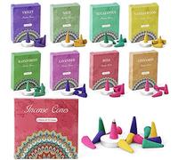 SCENTORINI Conos de Incienso Perfumados Natural 120 pcs, 8 Aromas | Aroma a Rosa, Salvia, Lavanda, Púrpura, Canela, Eucalipto, Sándalo, Selva Tropical, Juego de Regalo, para Meditación de Yoga