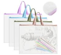 Scettar Paquete de 4 bolsas de malla EVA A3 para arte, carpeta de arte A3, funda de transporte impermeable, carpeta de pintura transparente con tarjetero, bolsa de almacenamiento colorida para
