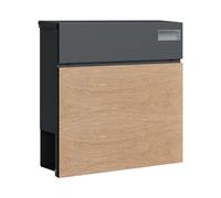 SCHARTEC Buzón SPB-6 de madera, diseño claro y antracita, con compartimento para periódicos, moderno y grande, buzón de pared