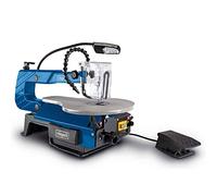 scheppach DECO-XLS - Sierra de calar (120 W, altura de corte: 50-406 mm, altura de elevación de 12 mm, 500-1700 rpm, interruptor de pie, lámpara de trabajo LED)