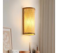 Schindora Aplique Pared Interior Madera De Bambú,Boho Apliques Pared Dormitorio DecoracióN RúStica Vintage E27 Tejido A Mano Lampara Pared Para Escalera Escaleras Pasillo