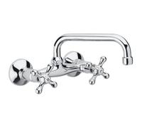 Schläfer 3460111 | Grifo de pared estilo vintage con 2 botones para cocina, lavadero y baño, vástago giratorio universal "U" 180 mm, acabado cromado