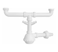 Schläfer 4395322 | Juego para lavabo doble, Sifón universal 1 1/2 dos lavabos - Salida diam. 40 mm con toma de lavadora, regulable en altura, ahorro de espacio, blanco