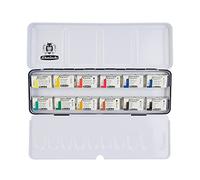 Schmincke - Caja de acuarelas AKADEMIE®, surtido básico de 12 godets x 1/1, 75 312 097, caja metálica, colores muy resistentes a la luz, acuarelas finas para artistas
