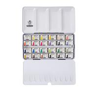 Schmincke - Caja de pinturas para acuarela AKADEMIE®, surtido completo de 24 godets x 1/1, 75 425 097, caja metálica, colores altamente resistentes a la luz, acuarelas finas para artistas