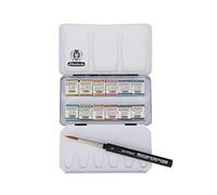 Schmincke – Set de Acuarelas HORADAM® AQUARELL 12 x 1/2 Godets + Pincel Davinci, Caja metálica