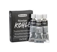 Schmincke - Liquid Charcoal, 18 758 097, set of 3 tubes à 5 ml, vegan liquid charcoal for painting and pre-sketching, ideal test set with all 3 black colors