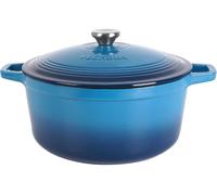 Schmortopf de 6 litros, diámetro de 28 cm, color azul, de hierro fundido esmaltado, apto para inducción, gas y horno