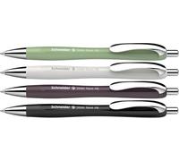 Schneider 132684 Slider Rave XB - Bolígrafo (edición especial limitada, 1 verde orgánico, gris plateado, ciruela, negro, fabricado en Alemania), 4 unidades, color de escritura: azul