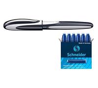 Schneider Bolígrafo Ray (punta de acero inoxidable, incluye 1 + 6 cartuchos de tinta azul, fabricado en Alemania), color azul y gris