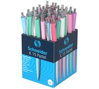 Schneider Bolígrafo retráctil 130840 K15 (indeleble, grosor de trazo: M, color de escritura: azul), 50 unidades, colores pastel