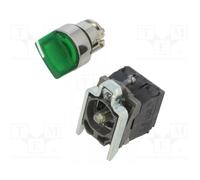 Schneider Electric XB4BK123B5 Selector Luminoso, Diámetro 22, Mango de 2 Posiciones, 24 V, 1 Na + 1 Nc, Verde