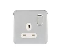 Schneider Electric Lisse GGBL3010WPC - Enchufe de alimentación individual sin tornillos, 13 A, polo único, cromo pulido con inserto blanco