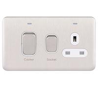 Schneider Electric Lisse - Unidad de control de cocina sin tornillos con enchufe de 13 A, indicador de neón, 45 A, GGBL4001WSS, acero inoxidable con inserto blanco