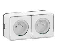 Schneider Electric Mureva Styl MUR36027 Mureva Styl, doble toma de corriente, precableada, 2P+T, estándar FR, 16A, IP55, conexión rápida, blanco Mureva Styl - saliente - IP55 - IK08 - blanco