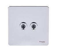 Schneider Electric Placa plana sin tornillos Ultimate - Interruptor de luz de 2 vías, un solo polo, 16AX, GU1422TPC, cromo pulido