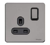 Schneider Electric Ultimate - Placa plana sin tornillos - Toma de corriente conmutada, solo polo, 13A, GU3410BBN, níquel negro con inserto negro