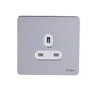 Schneider Electric Ultimate Placa plana sin tornillos - toma de corriente única sin interrupción, solo polo, 13A, GU3450WPC, cromo pulido con inserto blanco