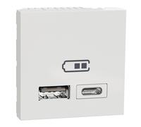 Schneider Electric - Unica - Cargador USB doble - 5 Vcc - 2,4 A tipo C - 2 modul - Blanco - Meca Solo - NU301818