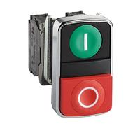 Schneider Electric XB4BL73415 Pulsador Diámetro 22, Dos Accionadores, Retorno de Resorte, IP66, IP69 K, Verde y Rojo