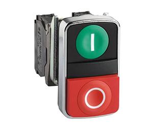 Schneider Electric XB4BL73415 Pulsador Diámetro 22, Dos Accionadores, Retorno de Resorte, IP66, IP69 K, Verde y Rojo