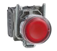 Schneider Electric Pulsador luminoso XB4BW34B5, Ø22, retorno resorte, 24 V, 1NA+1NC, rojo