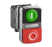 Schneider Electric Pulsador XB4BW73731B5 22 mm, 2 accionadores, luz blanca 24V, IP66, verde/rojo