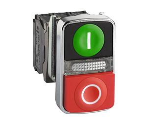 Schneider Electric XB4BW73731B5 Pulsador Diámetro 22, Dos Accionadores, Retorno Resorte, Luz Blanca, 24 V- IP66, Verde y Rojo