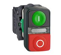 Schneider Electric XB5AW73731B5 Pulsador Diámetro 22, Retorno Resorte, Verde y Rojo, Luz Amarilla 24 V Ip66