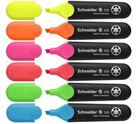 Schneider Job 150 - Rotuladores fluorescentes (rellenables y resistentes a la luz, 6 unidades), color amarillo, naranja, rosa, verde, azul y rojo