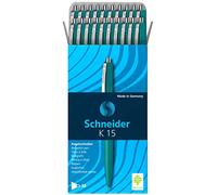 Schneider K 15 - Bolígrafo de punta redonda (20 unidades, retráctil, tinta verde, indeleble)
