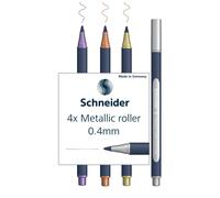 Schneider ML05011501 - Juego de 4 bolígrafos metálicos, grosor de trazo de 0,4 mm, tinta metálica alta, carcasa de plástico de base biológica del 88%, colores surtidos, oro, plata, cobre, violeta