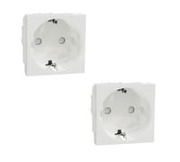 SCHNEIDER Pack de 2 unidades Base de enchufe Schuko New Unica NU303718 Blanco - Enchufe con dispositivo seguridad y embornamiento a tornillo, 16 A 250V, 45x45 mm, 2 módulos